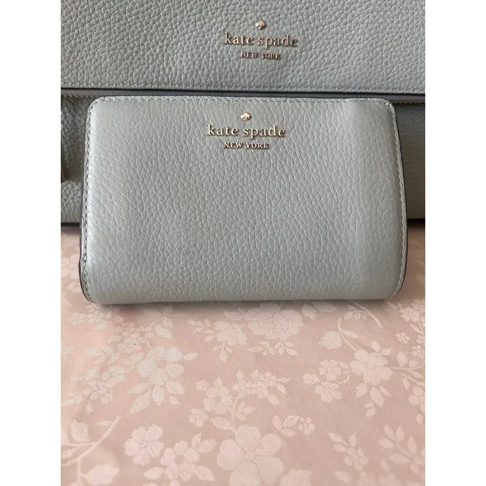 Kate Spade Leila Medium Flap Shoulder Bag and Lena Medium Bifold Wallet in Sage